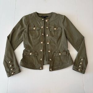 White House Black Market Olive Jacket with Gold Accents 4